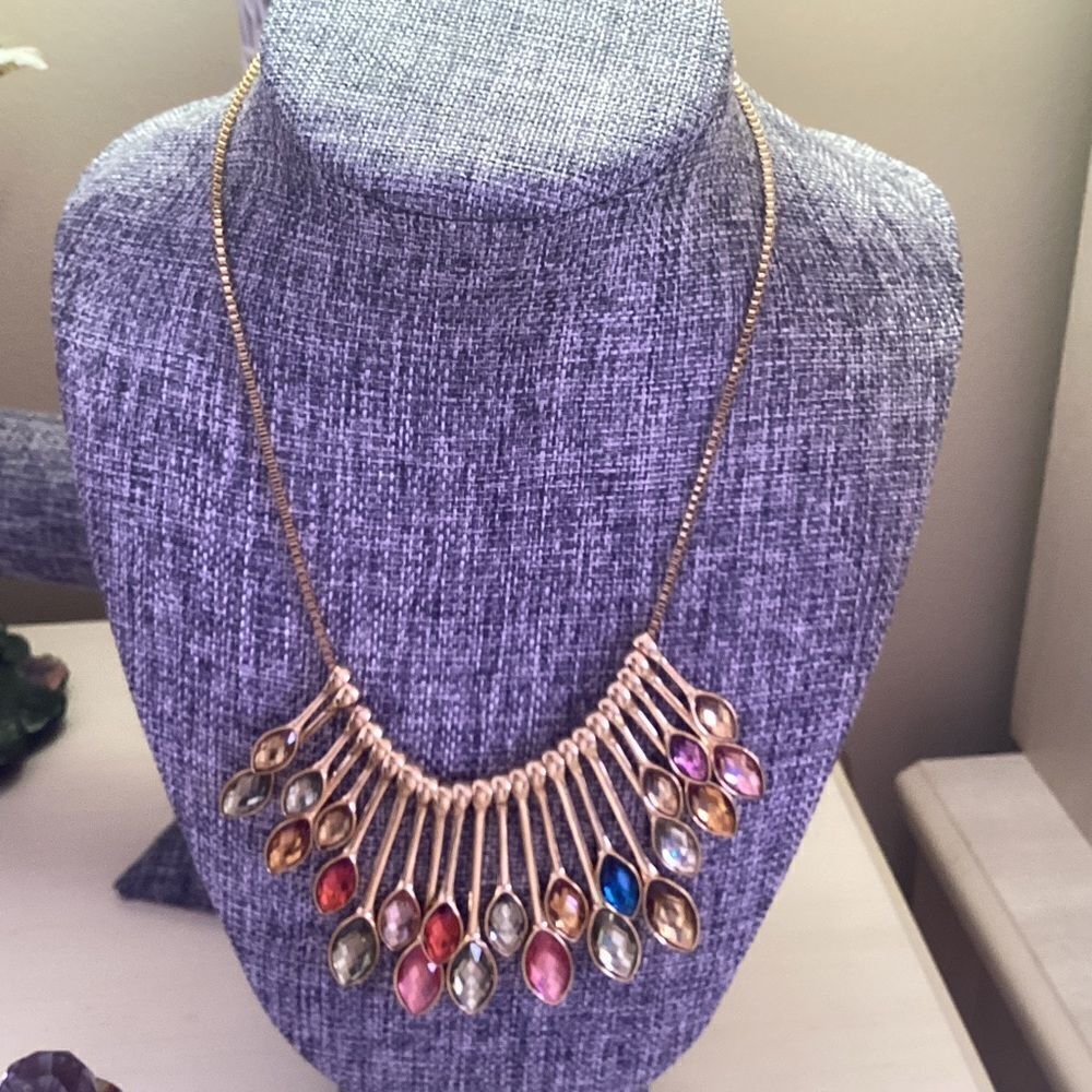 LOGO Brand Goldtone Multi-Color Faceted Crystals Necklace
